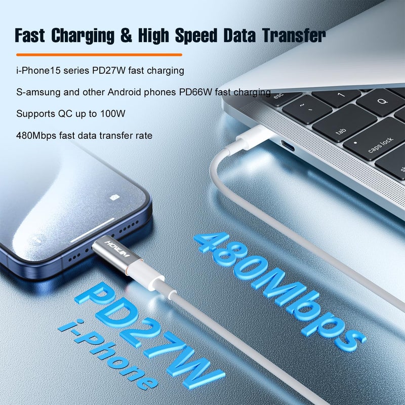 HOWJIM Light-ning to USB C Adapter 2Pack,PD27W/66W QC100W Fast Charging Data Transfer,Type C Charger Converter Cable for Phone 17/16/15 Serie Pad G-alaxy,Not for Headphones/OTG/Flash Drive/A-pple Pencil Gray - Image 2